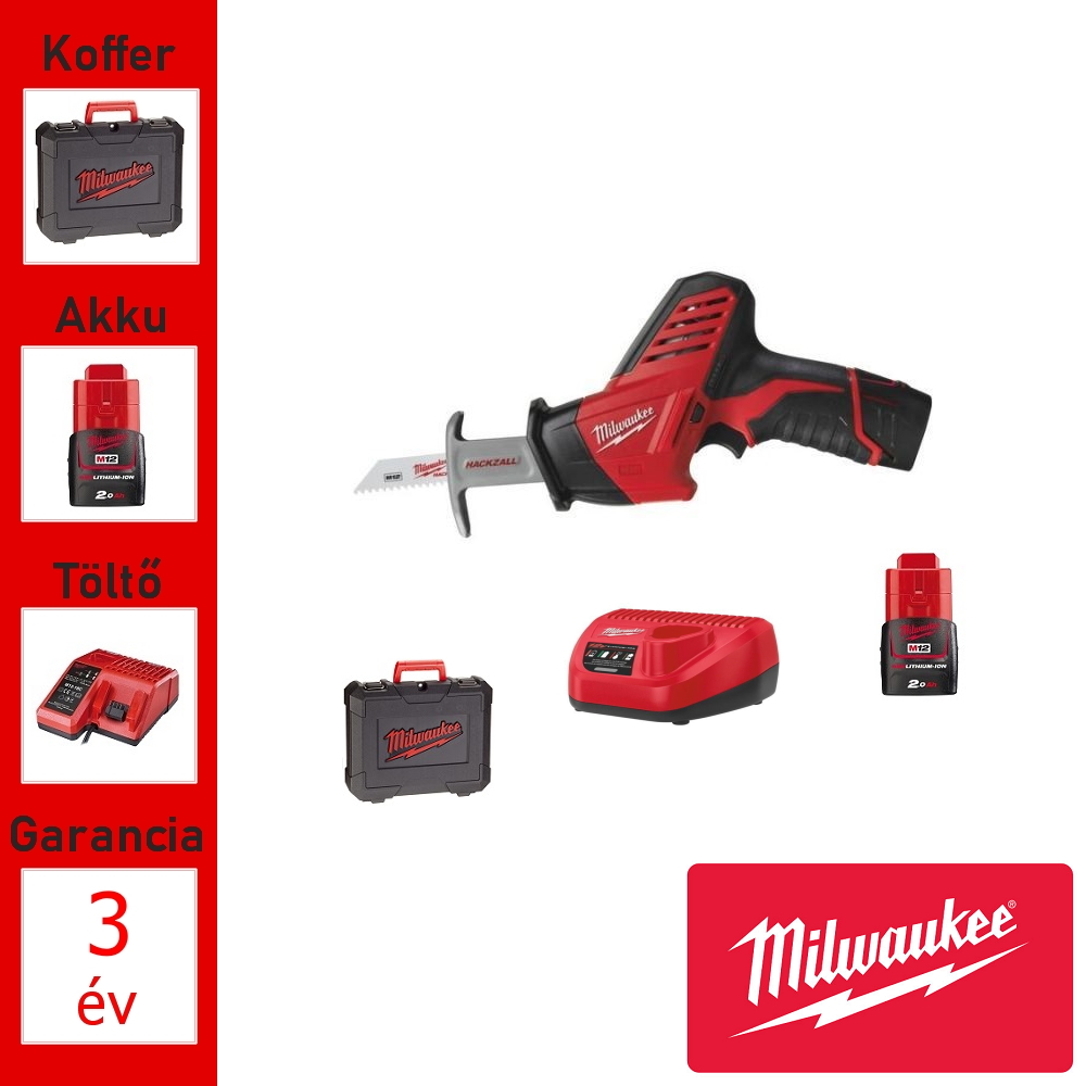 Milwaukee 12V akkus orrfűrész + 2db 2Ah akku, töltő, koffer